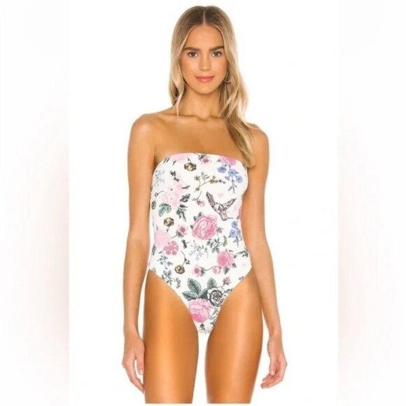 Superdown Kim Strapless Bodysuit in Cream Multi - Picture 1 of 8